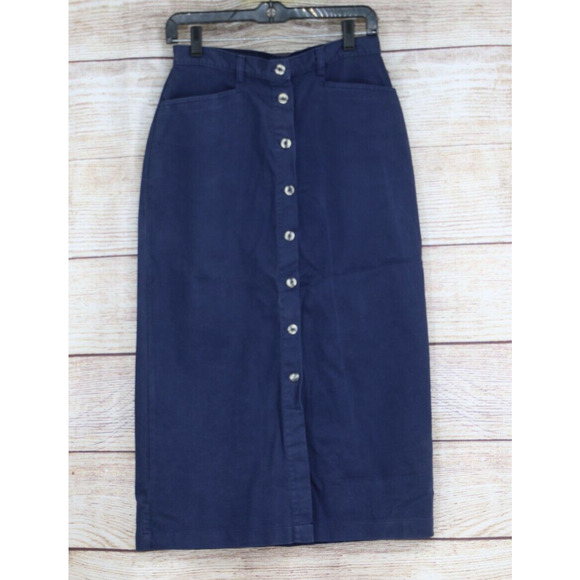 VINTAGE ICC Ivory Clothing Co Womens Sz 10 Straight Midi Canvas Skirt Navy Blue - Picture 1 of 6